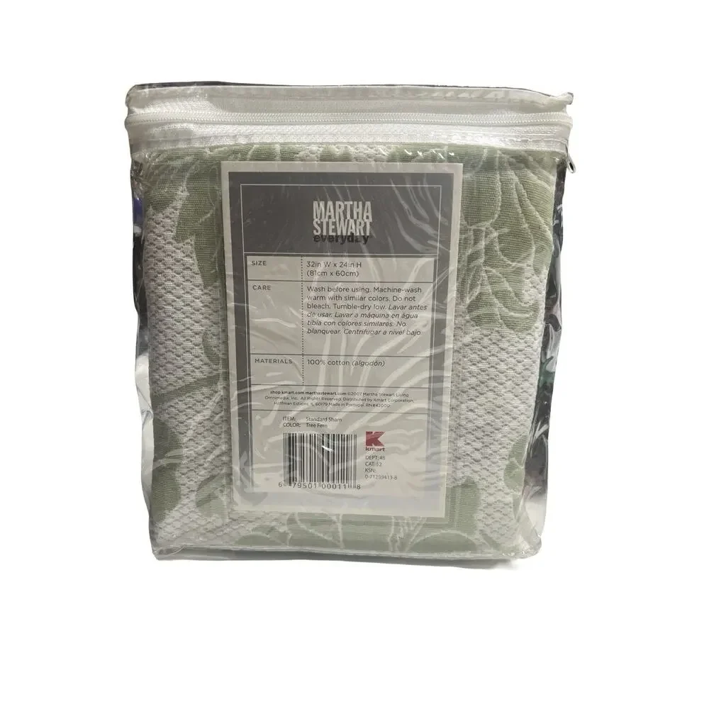 Martha Stewart Woven Matelasse Tree Fern (1) Standard Sham White / Green NEW